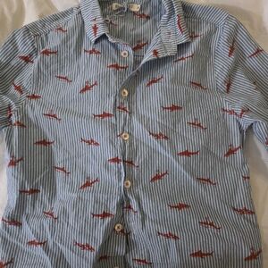 Billy Bandit Blue Striped Shirt with Orange Shark Pattern